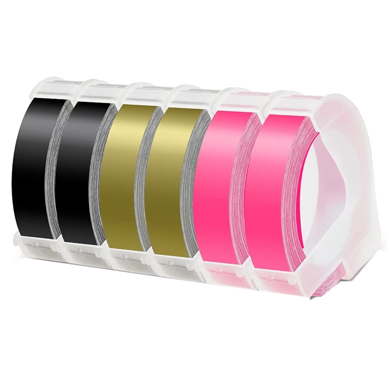 Dymo 플라스틱 3D 엠보싱 라벨 테이프 9mm 자기 접착 라벨 (블랙/골드/핑크) 용 6 롤 라벨 테이프 교체